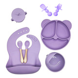 Kit 8 Alimentação De Bebe Prato Silicone Infantil Babador