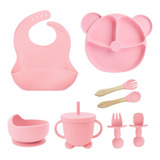 Kit 8 Alimentação De Bebe Prato Silicone Infantil Babador