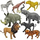 Kit 8 Animais Selvagens Zoológico Safari Brinquedo Coleção Realista Miniatura Vinil Plástico