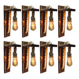 Kit 8 Arandelas Luminárias De Parede Rústica Madeira Interna