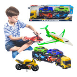 Kit 8 Brinquedos Carrinho Helicóptero Avião Cegonha Menino
