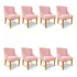Kit 8 Cadeiras Sala Jantar Base Madeira Lia Suede Rosa Bebê