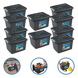 Kit 8 Caixas Organizadoras Com Tampa Trava 30 Litros Preto