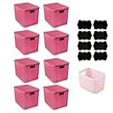 Kit 8 Caixas Organizadoras Rattan 7L C Tampa Cesto Etiqueta Cor Rosa