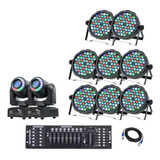 Kit 8 Canhao Rgbw 54 Led 3w + Mesa Dmx C/cabos + Moving 60w
