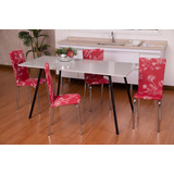 Kit 8 Capas De Cadeira Ibitex Malha Lisa Tubular Estampada Cor Vermelho Desenho Do Tecido Flores