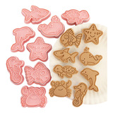 Kit 8 Cortador De Biscoito 3d Carimbo P Doces Fundo Do Mar