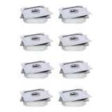 Kit 8 Cubas Gastronomicas Inox Gn 1 2x100 E 8 Tampas 1 2