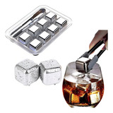 Kit 8 Cubos De Gelo Aço Inox Metal Com Pegador Whisky Drinks