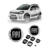 Kit 8 Emblemas Adesivos Fiat Preto