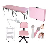 Kit 8 Estética Maca Maleta Carrinho Lupa Led Mocho Brinde
