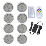 Kit 8 Leds Refletor P Piscina 18w Abs Rgb Comando E Fonte