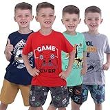 Kit 8 Peças Infantil Camisetas E Bermudas De Verão Menino Crianças 4 Conjuntos Infantis Tamanho 4