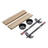Kit 8 Peças Para Sushi Lyor Esteira Molheira Suporte E Hashi