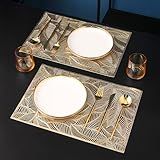 Kit 8 Peças Sousplat Quadrado Jogo Americano Dourado 30x45cm 8