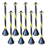 Kit 8 Pedestal Sinalização Isolamento Preto Amarelo 95cm
