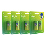 Kit 8 Pilhas Baterias Alcalina C Lr14 Médio 4 Cartelas Elgin
