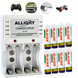 Kit 8 Pilhas Recarregáveis Carregador Rápido Bivolt Aa aaa