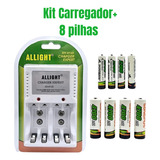 Kit 8 Pilhas Recarregáveis Carregador Rápido Bivolt Aa Aaa