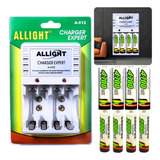 Kit 8 Pilhas Recarregáveis Carregador Rápido Bivolt Aa aaa