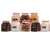 Kit 8 Potes De Vidro Herméticos 720ml 1000ml 32 Adesivos Temperos Mantimentos Tampa De Bambu 39 Adesivos Pretos
