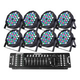Kit 8 Refletor Par64 Led 36 Leds 3w Rgbw Dmx Mesa Dmx 192