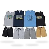 Kit 8 Roupas Infantil Juvenil Masculino Tamanhos 10 Ao 16 Anos Menino 4 Regatas - 4 Shorts Liso Tamanho-10