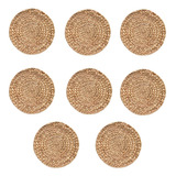 Kit 8 Sousplat Americano Redondo Palha Natural Rattan