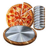 Kit 8 Tábuas Suporte Madeira Pizza 35 Cm Com Forma Alumínio