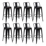 Kit 8 X Banquetas Altas Iron Tolix Com Encosto 76 Cm Cor Preto Semibrilho