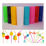 Kit 80 Itens 40 Copos Long Drink 40 Canudos Para Drink