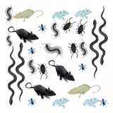 Kit 86 Insetos Animais Borracha Realist Pegadinha Halloween Cor Preto flúor