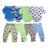 Kit 8pcs Body longo mijão Vira Pé Bebê Menino menina Enxoval