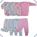 Kit 8pcs Body longo mijão Vira Pé Bebê Menino menina Enxoval