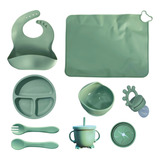 Kit 9 Alimentação Bebe Colher Garfo Copo Canudo Prato Chupet