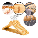 Kit 9 Cabide Adulto Reforçado Madeira Clara Organizador