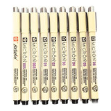 Kit 9 Canetas Nankin Pigma Micron Sakura Preto Com Brush
