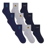 Kit 9 Pares Meia Juvenil Masculino Cano Médio Selene 5061
