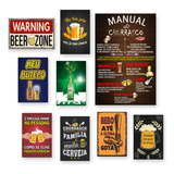 Kit 9 Placas Decorativas Bebidas Churrasco Bar Parede Frases