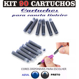 Kit 90 Cartuchos Tinta Carga Caneta Tinteiro Azul - Preto
