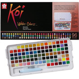 Kit 96 Cores Aquarela Pastilha Koi Water Colors Mega Estojo