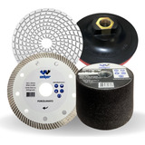 Kit Acabamento 45 Porcelanato Rebolo Lixa Suporte Disco