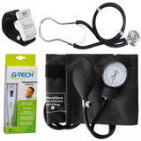Kit Acadêmico Esfigmo Preto   Esteto   Garrote   Termômetro