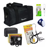 Kit Acadêmico Esfigmo Preto   Esteto   Garrote   Termômetro