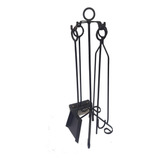 Kit Acessório Lareira Kit 4 Peças Limpeza Com Suporte Preto