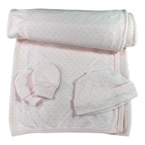 Kit Acessório Touca luvas meias E Manta Rosa Estampado Poá