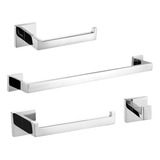 Kit Acessórios Aço Inox 4 Peças Quadrado Cor Cromado Softinox