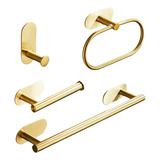 Kit Acessórios Banheiro Adesivo Cabide Toalheiros Papeleira Dourado Yesop