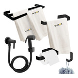 Kit Acessórios Banheiro C Toalheiro Duplo Ducha Higiênica
