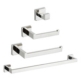 Kit Acessórios Banheiro Inox 304 Quadrado Luxo 4 Peças Cromado Yesop